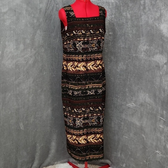 Sag Harbor Dresses & Skirts - Sag Harbor Green Brown Tribal Maxi Dress Women's 12 Sleeveless Boho